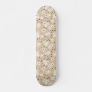 Daisies and Dots - White, Sand and Palm Green Skateboard