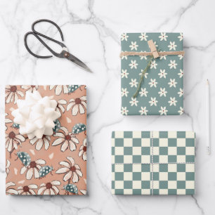Daisies and Ladybugs Peach und Aquamarin Geschenkpapier Set