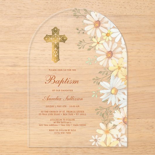 Daisies Arch Baptisse Acryleinladungen (Vorderseite)
