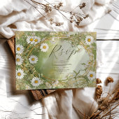 Daisies Art Nouveau Ivory Green Wedding RSVP Karte
