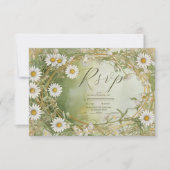 Daisies Art Nouveau Ivory Green Wedding RSVP Karte (Vorderseite)