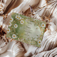 Daisies Art Nouveau Ivory Green Wedding