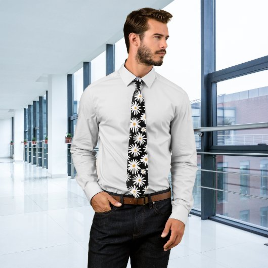 Daisies Black Personalize Initial Krawatte