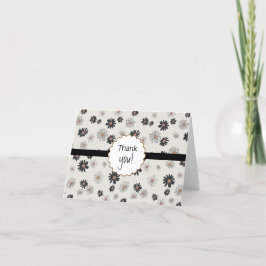 Daisies Black Pink Floral Pattern Dankeskarte