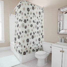 Daisies Black Pink Floral Pattern Duschvorhang
