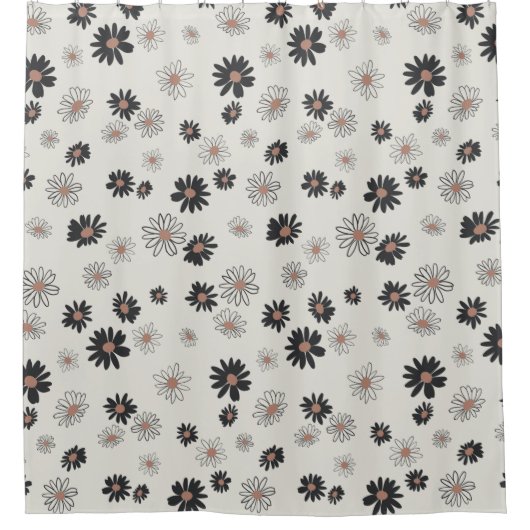 Daisies Black Pink Floral Pattern Duschvorhang (Vorderseite)