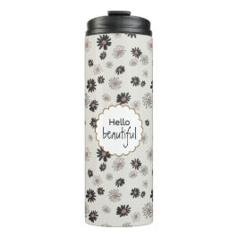 Daisies Black Pink Floral Pattern Thermosbecher