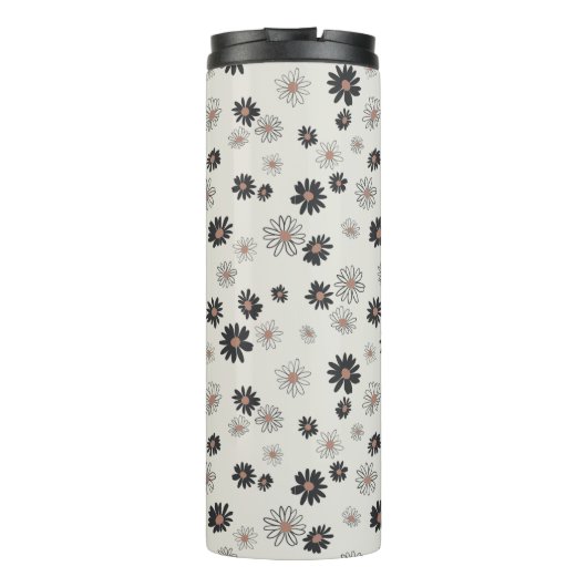 Daisies Black Pink Floral Pattern Thermosbecher (Rückseite)