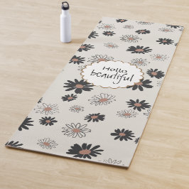 Daisies Black Pink Floral Pattern Yogamatte