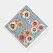 Daisies Blau und Rosa Blumenmuster Botanisches Kun Serviette (Ecke)