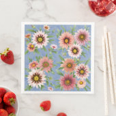 Daisies Blau und Rosa Blumenmuster Botanisches Kun Serviette (Beispiel)