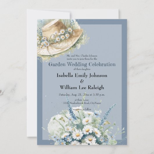 Daisies & Blue Denim Rustic Wedding Einladung (Vorderseite)