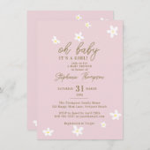 Daisies Blush Pink Oh Baby Girl Dusche Einladung (Vorne/Hinten)