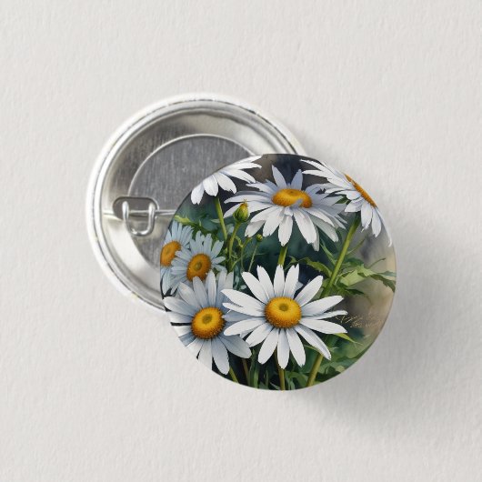 Daisies Bunch Blume Elegante Wasserfarbe Button (Vorne & Hinten)