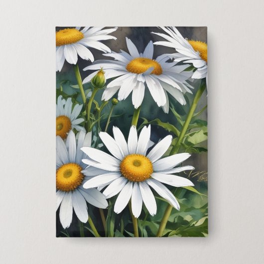 Daisies Bunch Blume Elegante Wasserfarbe Button (Vorderseite)
