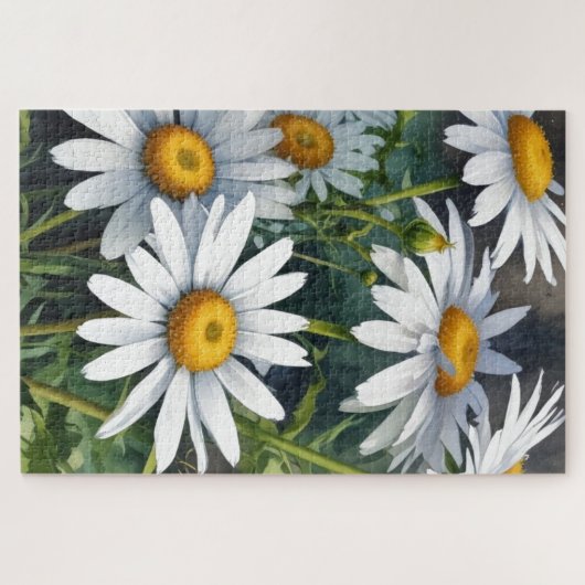 Daisies Bunch Blume Elegante Wasserfarbe Puzzle (Horizontal)