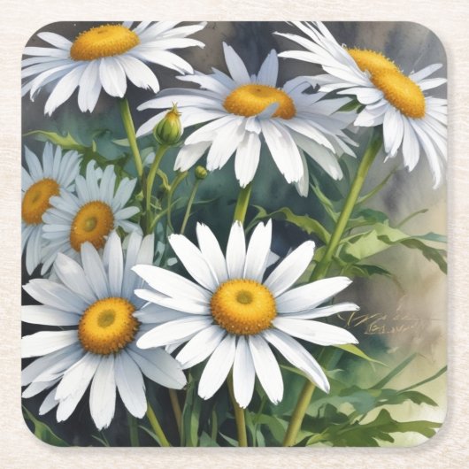 Daisies Bunch Blume Elegante Wasserfarbe Rechteckiger Pappuntersetzer (Vorderseite)