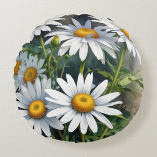 Daisies Bunch Blume Elegante Wasserfarbe Rundes Kissen