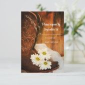 Daisies Cowboy Boots Country Western Wedding RSVP (Stehend Vorderseite)