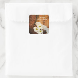 Daisies Cowboy Boots Wedding Danke für Tags Quadratischer Aufkleber