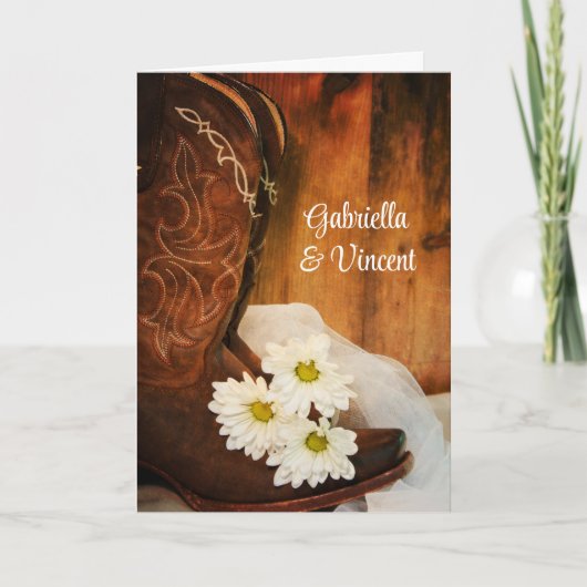 Daisies Cowboy Boots Western Einladung zur Hochzei (Vorderseite)