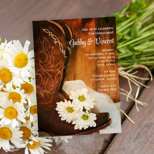 Daisies Cowboy Boots Western Engagement Party Einladung