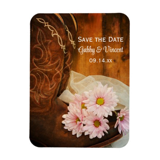 Daisies Cowboy Boots Western Wedding Save the Date Magnet (Vertikal)