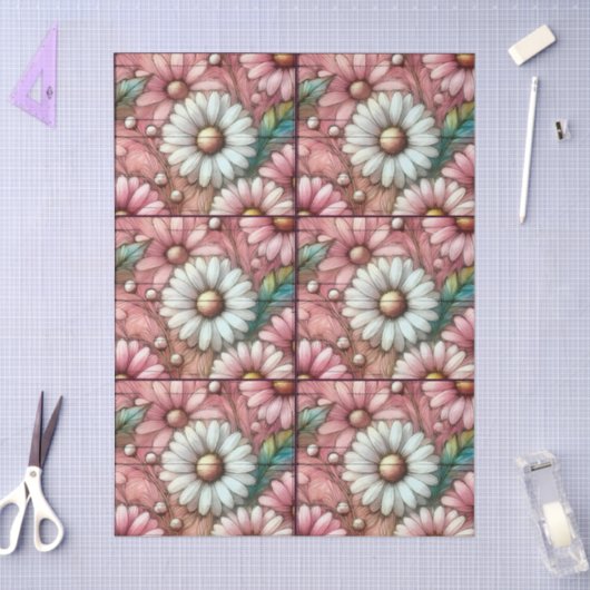 Daisies Daisy Pastel Pink White Floral Decoupage Seidenpapier (Basteln)