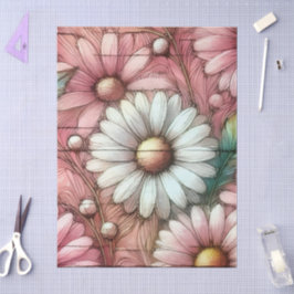Daisies Daisy Pastel Pink White Floral Decoupage Seidenpapier