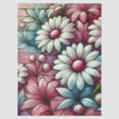 Daisies Daisy Pink White Blauer Dekoupage Seidenpapier (Vorderseite)