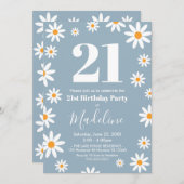 Daisies Dusty blue Birthday Party Invitation Einladung (Vorne/Hinten)