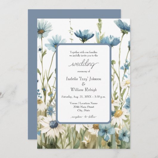 Daisies & Faded Denim Country Wedding Einladung (Vorne/Hinten)