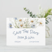 Daisies & Faded Denim Rustic Wedding Save The Date (Stehend Vorderseite)