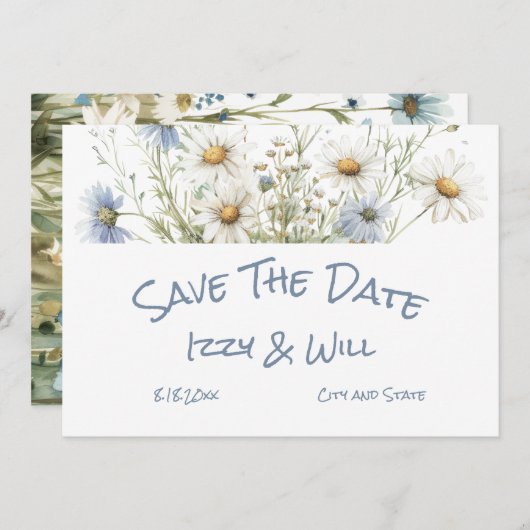 Daisies & Faded Denim Rustic Wedding Save The Date (Vorne/Hinten)