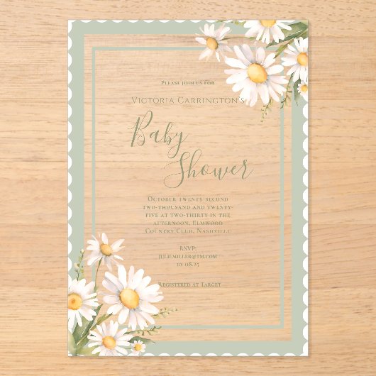 Daisies Floral Elegant Baby Shower Acryleinladungen (Vorderseite)