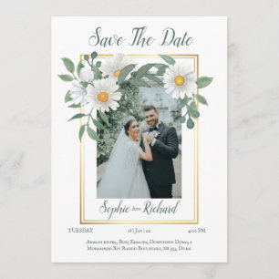 Daisies Floral Gold Hochzeit Speichern Sie die Dat Einladung