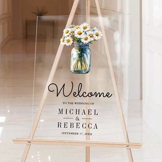 Daisies Floral Mason Jar Wedding Welcome Acrylschild