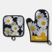 Daisies Floral Pattern Individuelle Name Ofenhandschuh & Topflappen-Set (Vorderseite)
