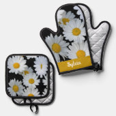 Daisies Floral Pattern Individuelle Name Ofenhandschuh & Topflappen-Set (Vorderseite/Rückseite)