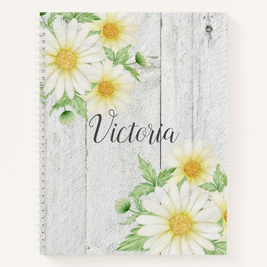 Daisies Floral Personalisiertes Script Rustic Notizblock (Vorderseite)