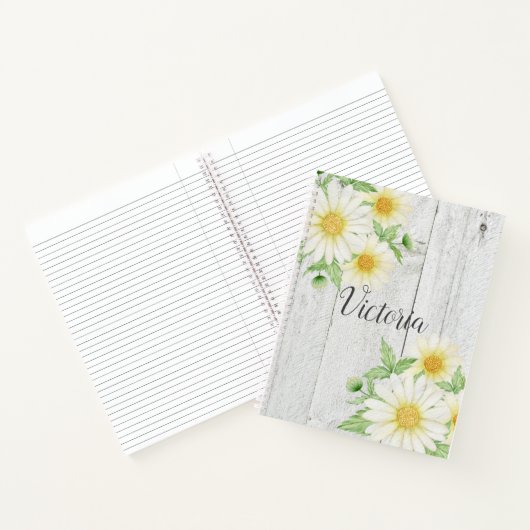 Daisies Floral Personalisiertes Script Rustic Notizblock (Innenseite)