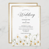 Daisies Floral Watercolor Gold Wedding Einladung (Vorne/Hinten)