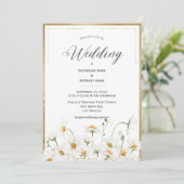 Daisies Floral Watercolor Gold Wedding Einladung (Stehend Vorderseite)
