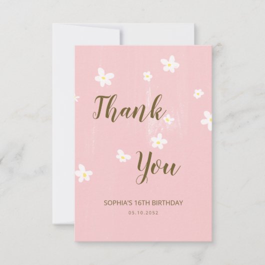 Daisies Girly Pink Niedliche Kalligrafie Frühlings Dankeskarte (Vorderseite)