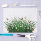 Daisies Green Grass Orange Butterflies Seidenpapier (Handwerk)