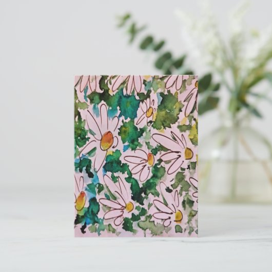 Daisies, grünes Substrat, Abstraktion. Postkarte (Stehend Vorderseite)