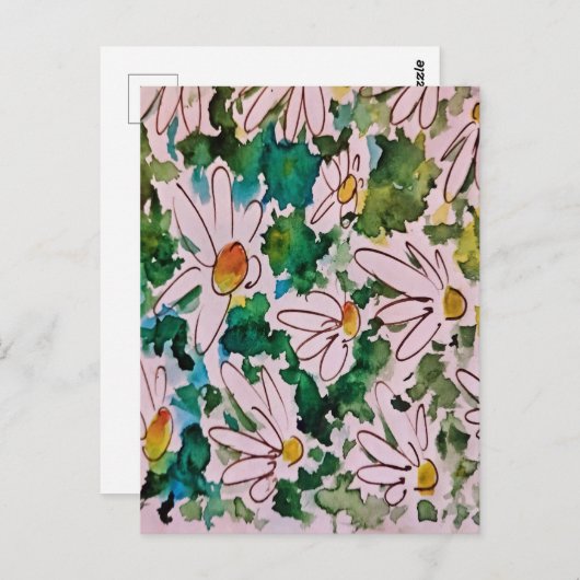 Daisies, grünes Substrat, Abstraktion. Postkarte (Vorne/Hinten)