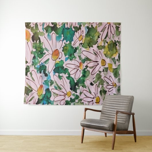 Daisies, grünes Substrat, Abstraktion. Wandteppich (Beispiel (Horizontal))