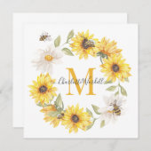 Daisies Honey Bees Monogram Mitteilungskarte (Vorne/Hinten)