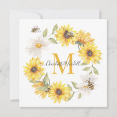 Daisies Honey Bees Monogram Mitteilungskarte (Vorderseite)